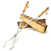 Load image into Gallery viewer, Awefrank Fire Tongs Firewood Grabber Tool with Scissor Shape Serrated, Log Claw Tongs for Bonfire Campfire Fire Pit Outdoor Indoor