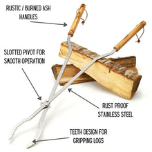 Load image into Gallery viewer, Awefrank Fire Tongs Firewood Grabber Tool with Scissor Shape Serrated, Log Claw Tongs for Bonfire Campfire Fire Pit Outdoor Indoor