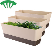 Load image into Gallery viewer, Awefrank 3 Pcs Rectangular Plant Pot, 11" Watering Plant Container with Drainage Hole, Window Planter Box with Saucer for Succulents, Flowers, Herbss
