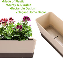 Load image into Gallery viewer, Awefrank 3 Pcs Rectangular Plant Pot, 11" Watering Plant Container with Drainage Hole, Window Planter Box with Saucer for Succulents, Flowers, Herbss