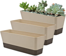 Load image into Gallery viewer, Awefrank 3 Pcs Rectangular Plant Pot, 11&quot; Watering Plant Container with Drainage Hole, Window Planter Box with Saucer for Succulents, Flowers, Herbss
