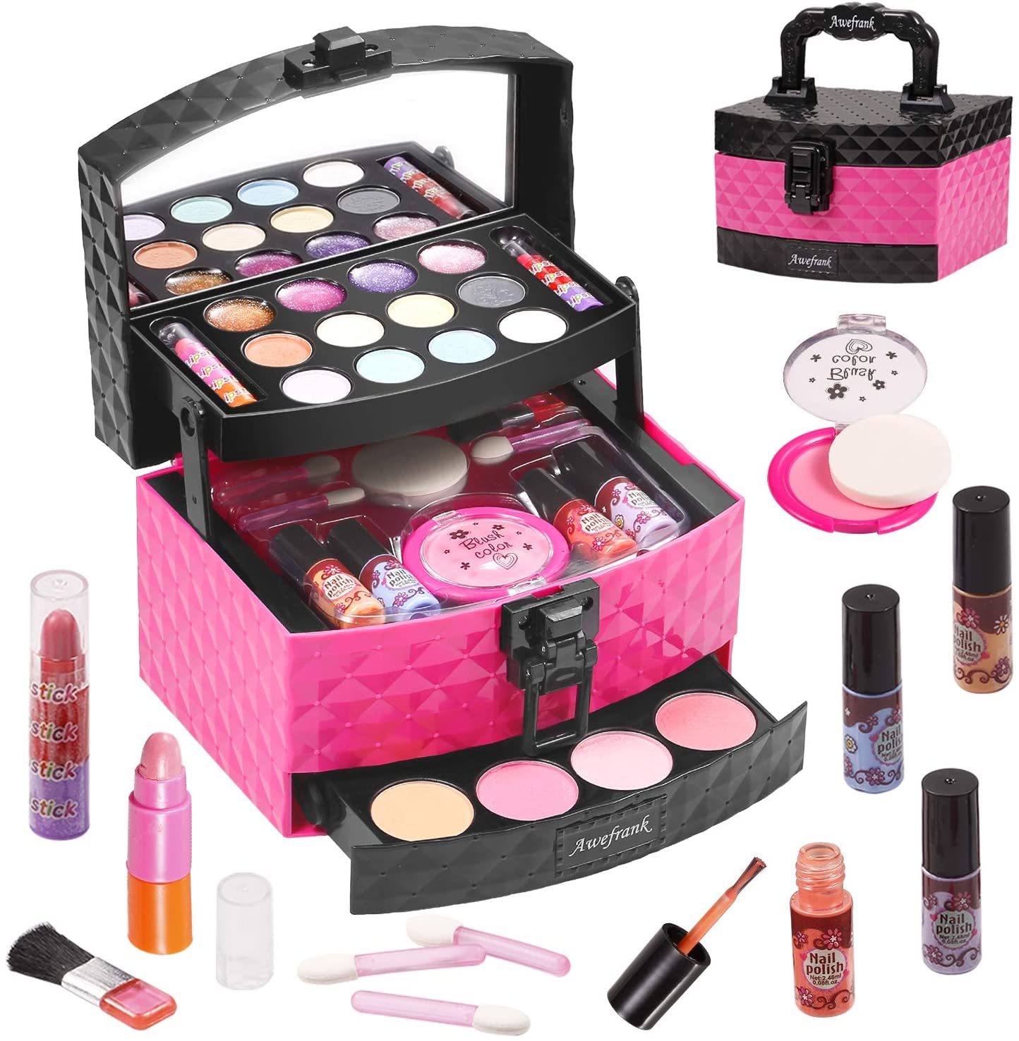 AWEFRANK Kids Makeup Kit for Girls, Girl Makeup Toy, Washable, Non
